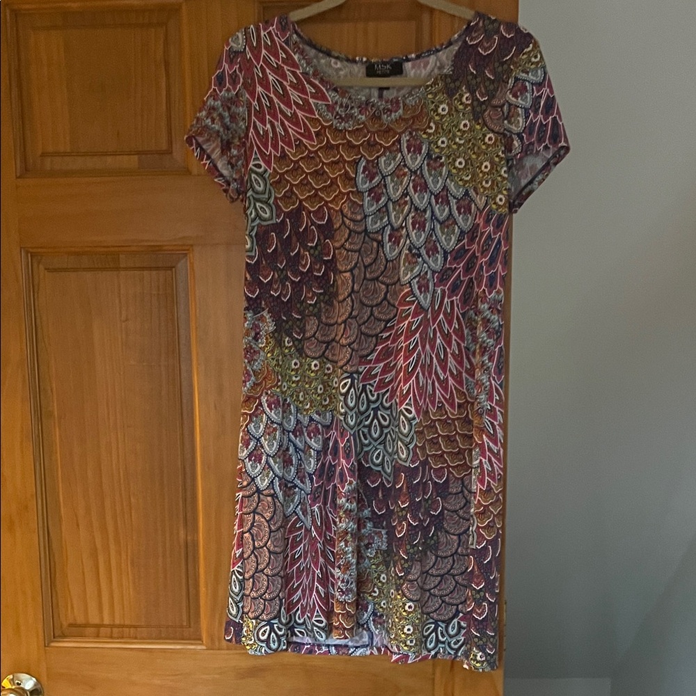 MSK Multicolor Feather Pattern Mini Dress